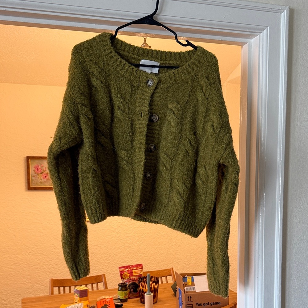 Line & Dot Olive Button-Up Cardigan